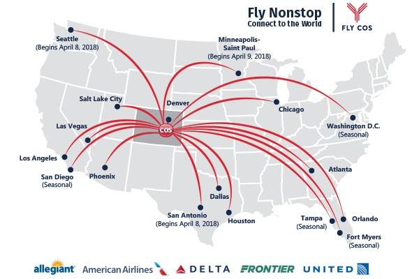 colorado springs airport denver san dallas antonio houston minneapolis orlando tampa phoenix washington dc atlanta